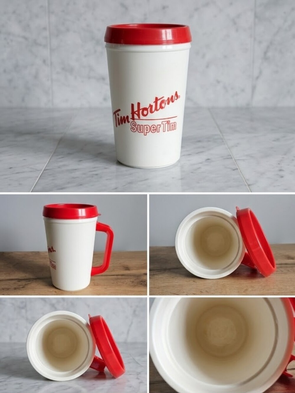 VTG Tim Hortons Super Tim Plastic Travel Mug Aladdin | Made In USA | Red White - Picture 4 of 16